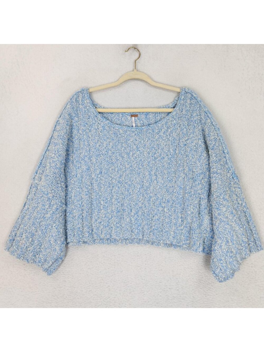 Free People Sweater Womens Large Blue Good Day Cropped Pullover Wide Scoop Neck